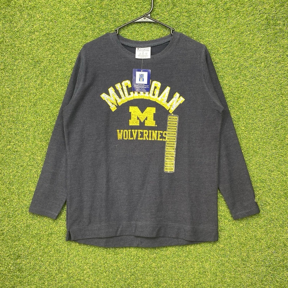 Champion Michigan Wolverines Crewneck Thermal Shirt Navy Womens Medium Blue